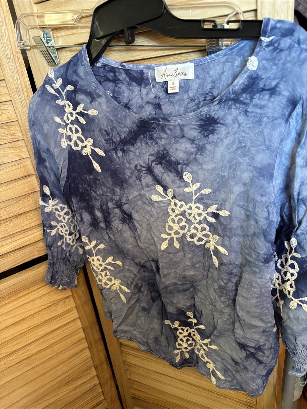 Anneliese Navy Tie-Dye Embroidered Women’s Blouse Small